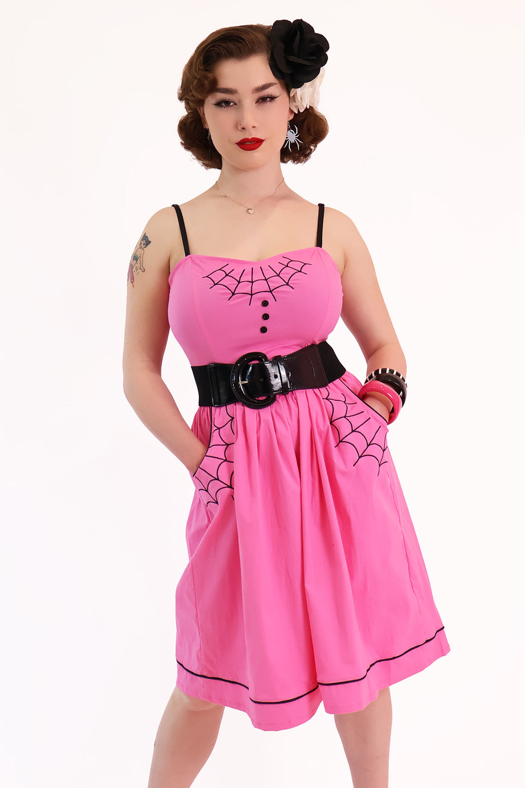 Nocturne Pink Gathered Spiderweb Dress