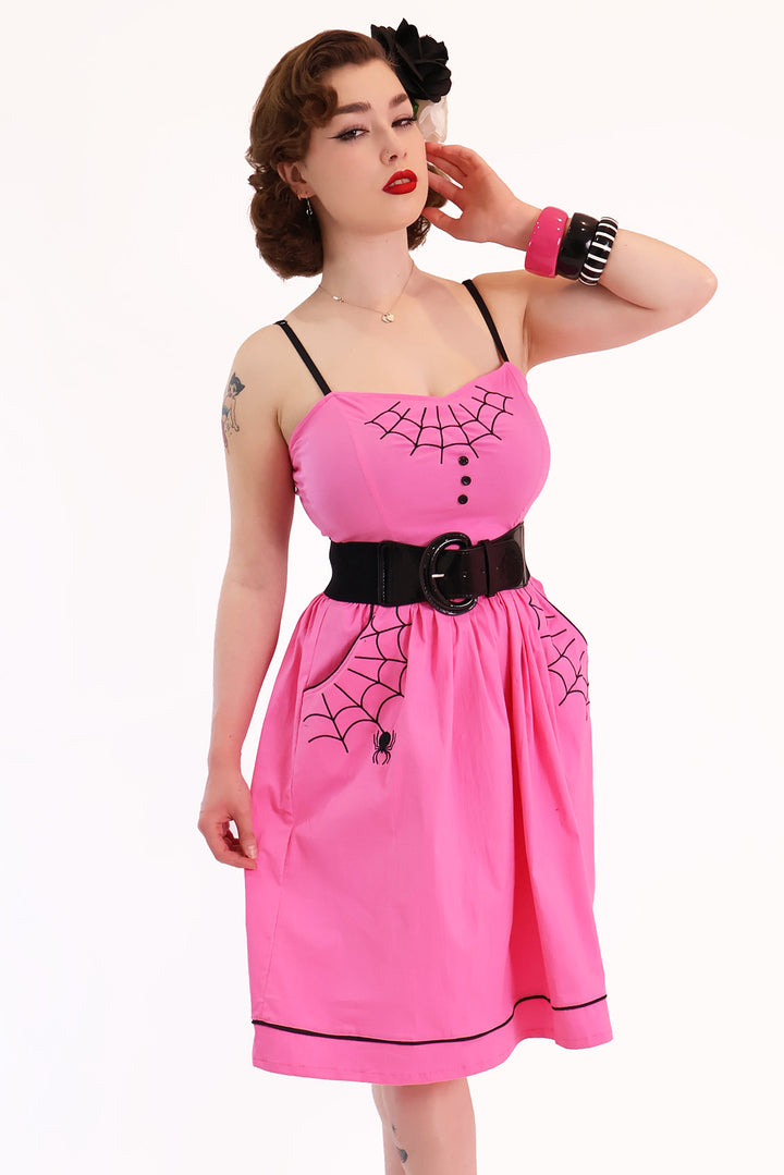 Nocturne Pink Gathered Spiderweb Dress