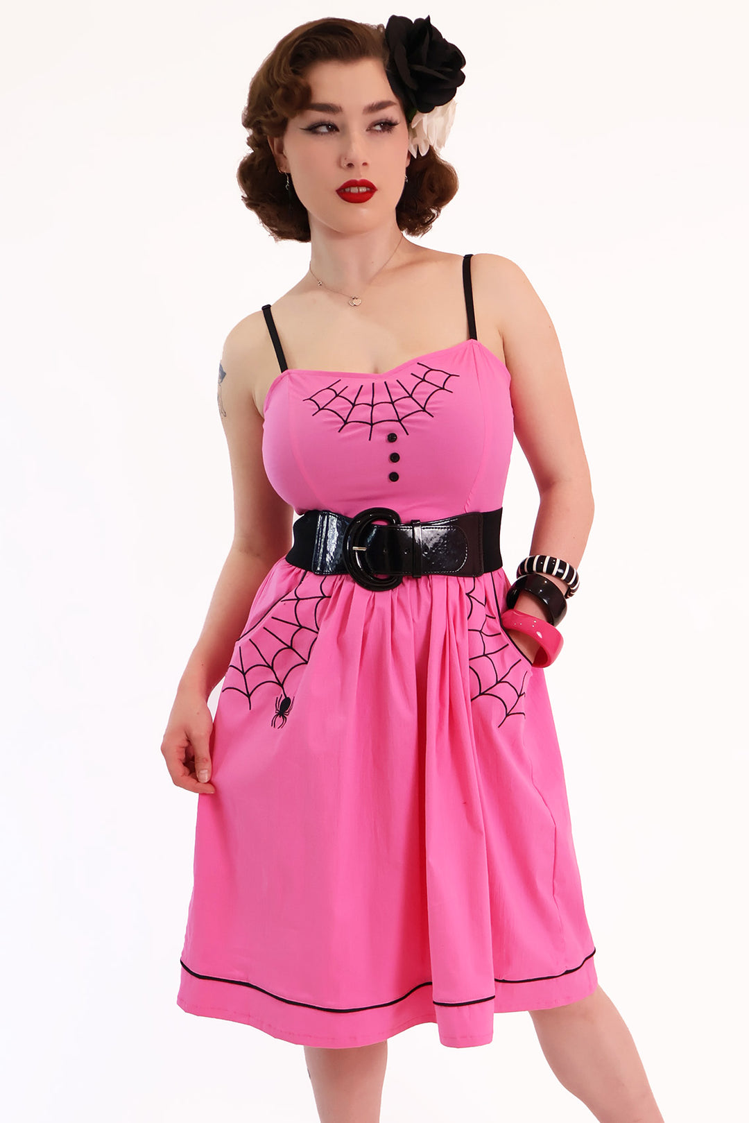 Nocturne Pink Gathered Spiderweb Dress
