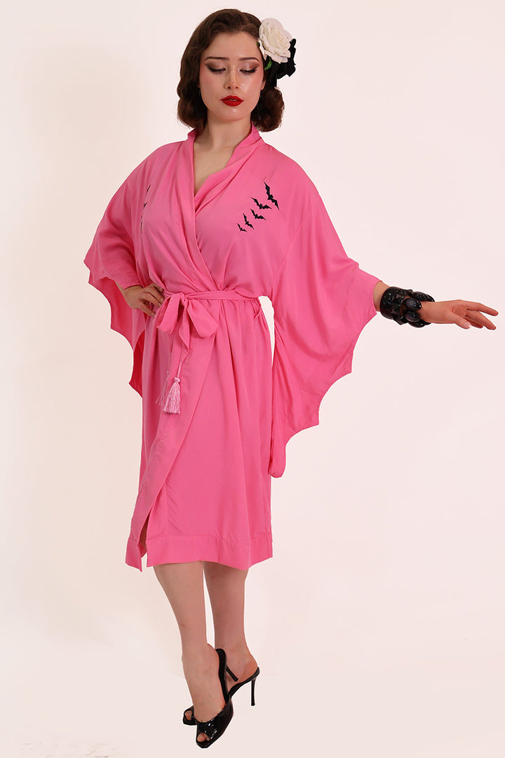 Nightfall Pink & Black Bat Vintage Gown