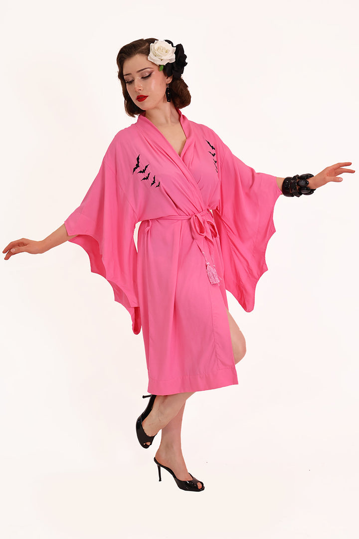 Nightfall Pink & Black Bat Vintage Gown