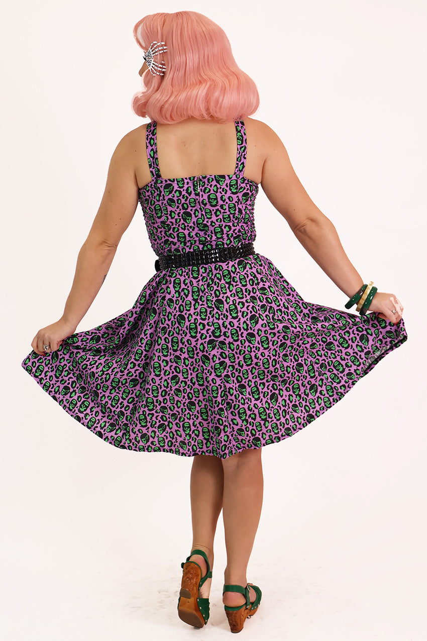 Franken-Leopard Purple and Green Leopard Print Swing Dress