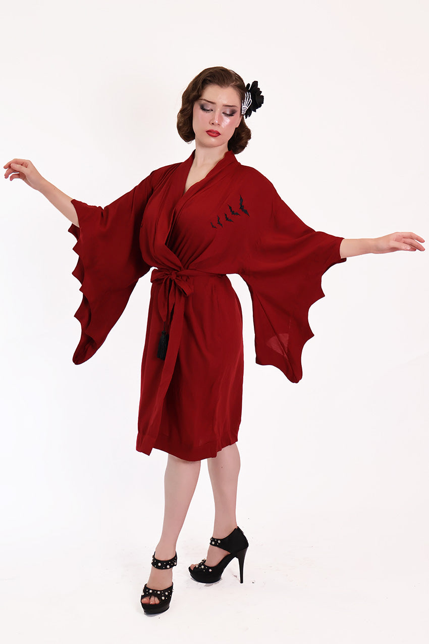 Nightfall Dark Red Bat Vintage Gown