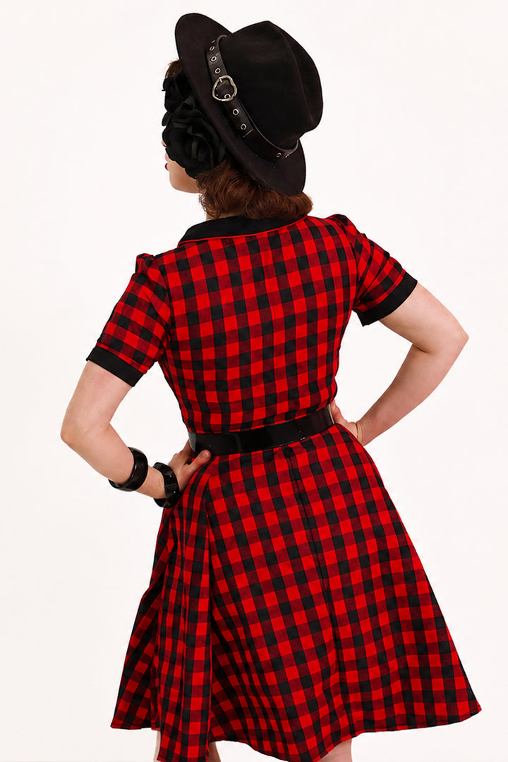 Red Plaid Gothic Western Swing Dress