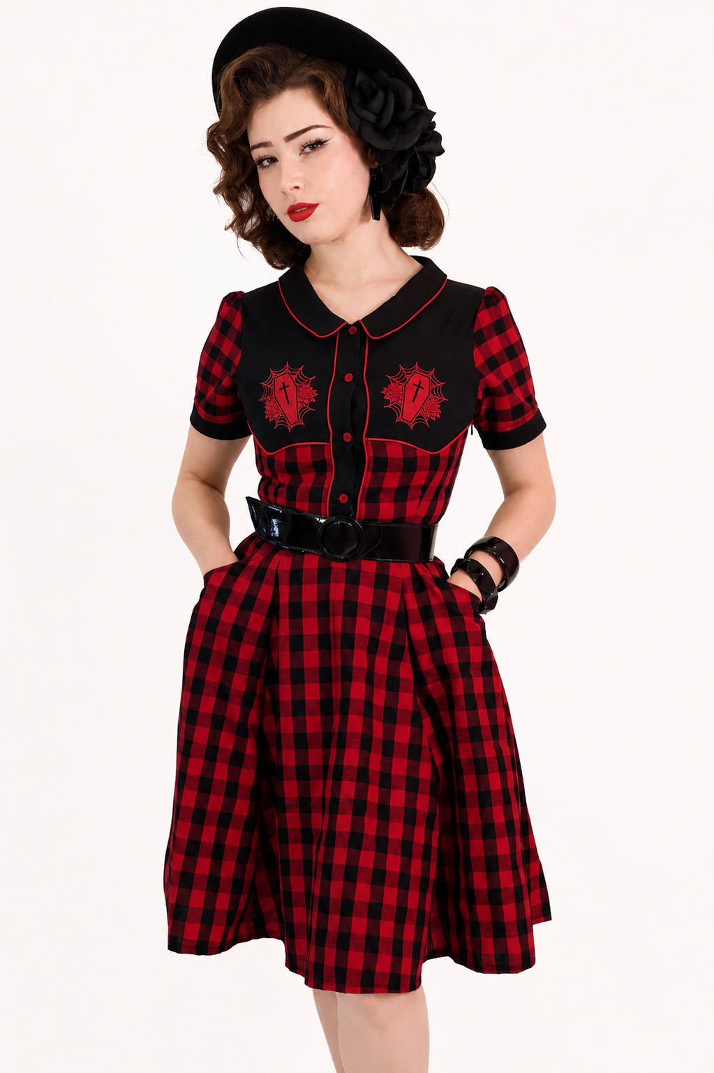 Red Plaid Gothic Western Swing Dress