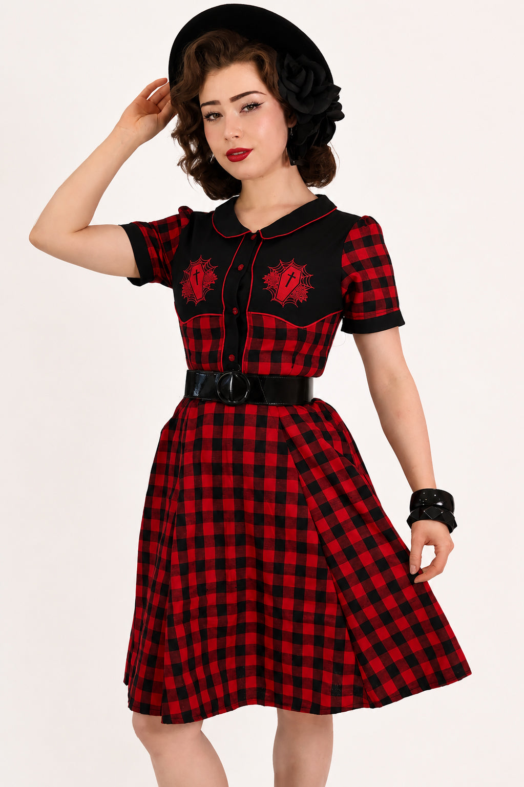 Red Plaid Gothic Western Swing Dress
