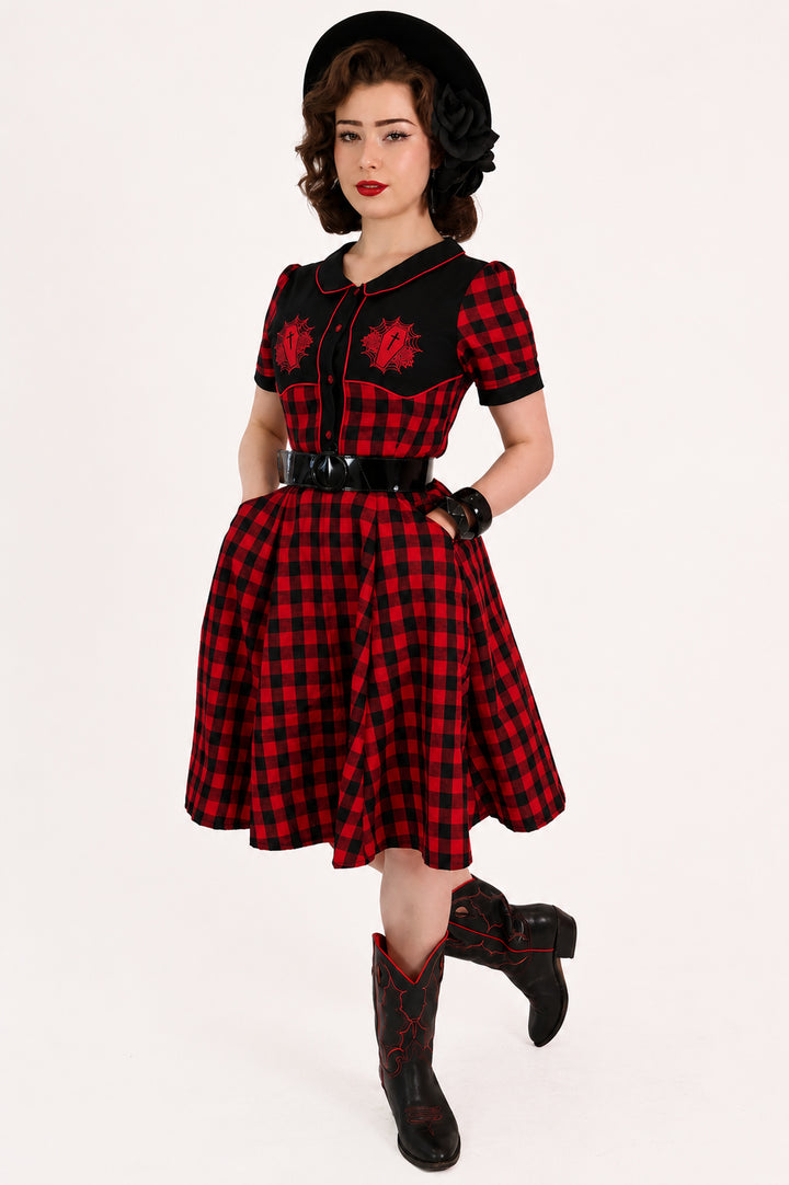 Red Plaid Gothic Western Swing Dress