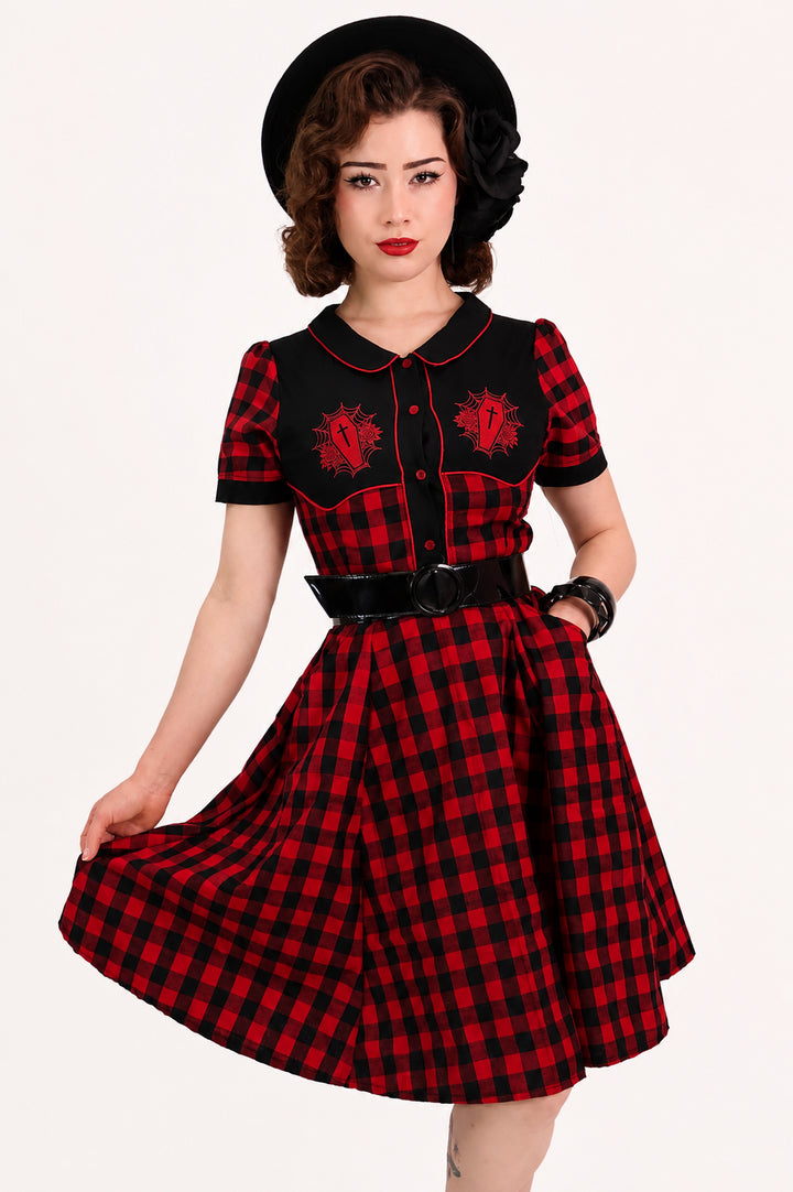 Red Plaid Gothic Western Swing Dress