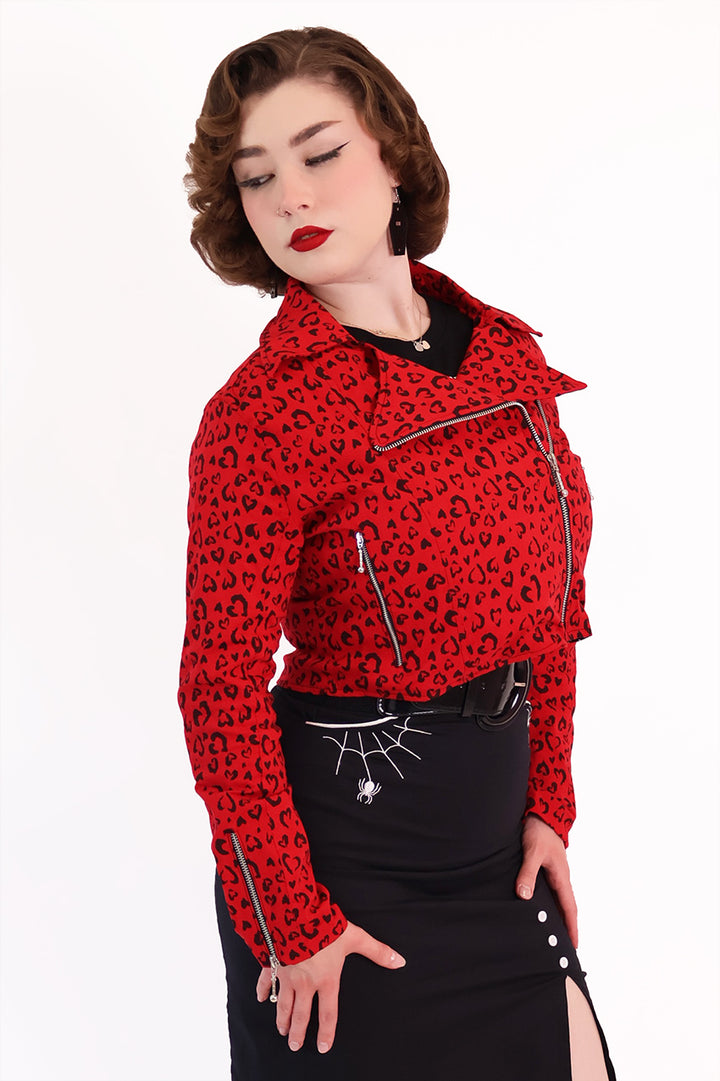 Red Heart Leopard Biker Jacket