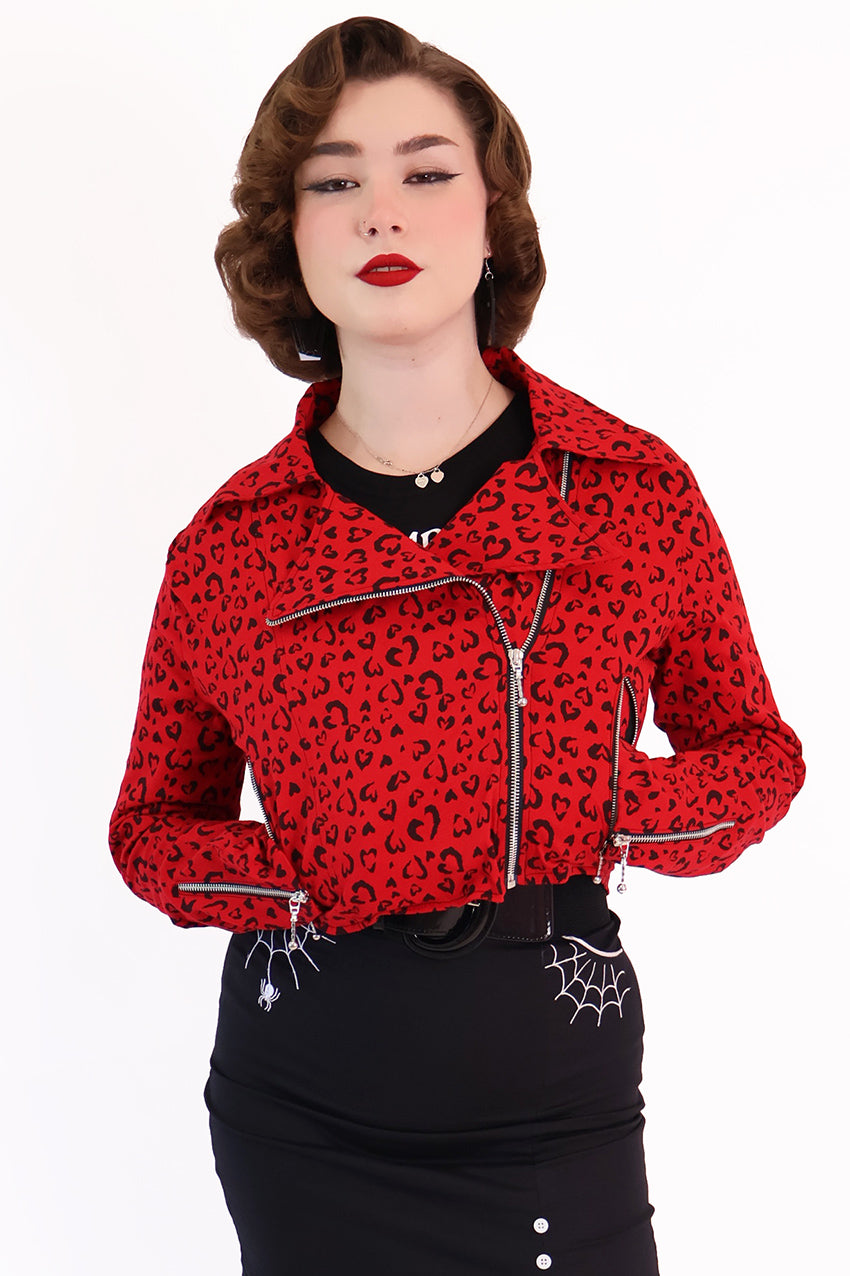 Red Heart Leopard Biker Jacket