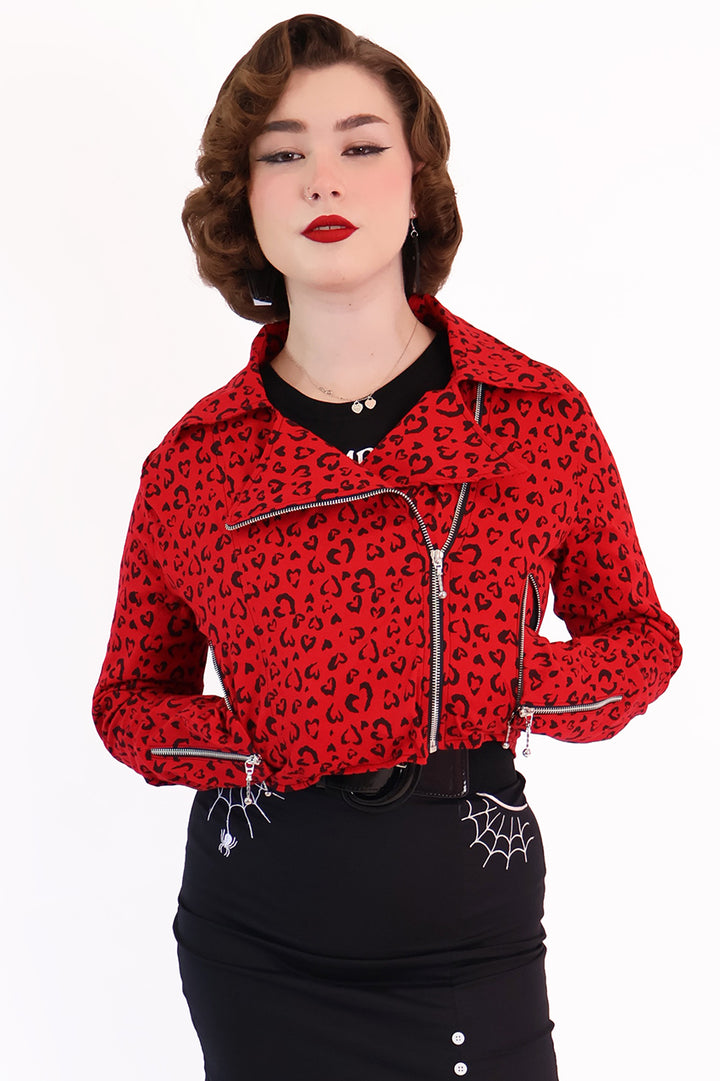 Red Heart Leopard Biker Jacket