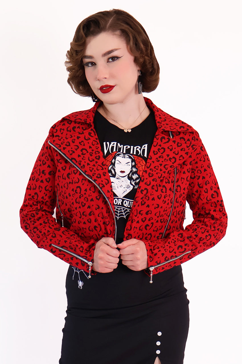 Red Heart Leopard Biker Jacket