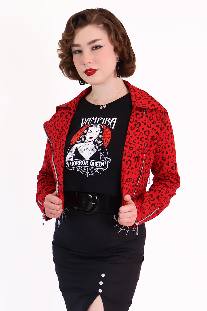 Red Heart Leopard Biker Jacket