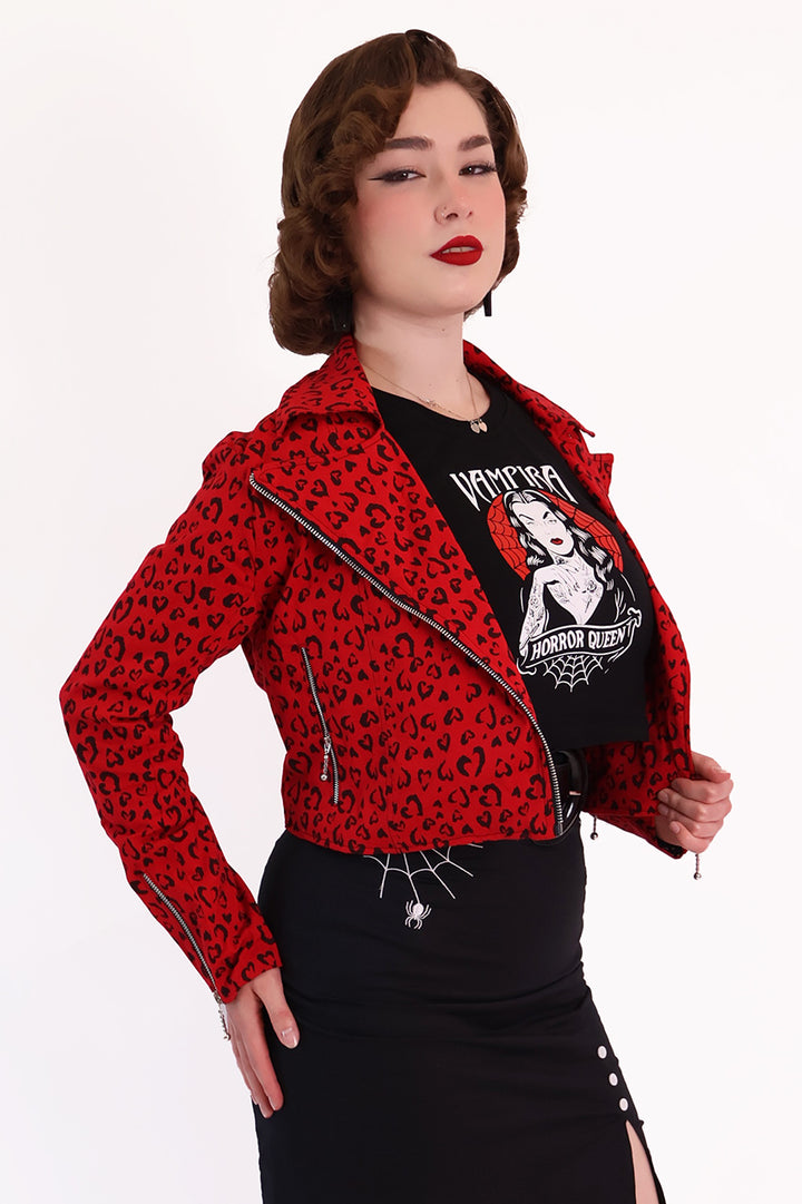 Red Heart Leopard Biker Jacket
