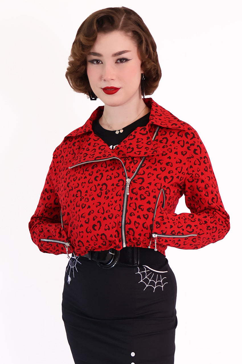 Red Heart Leopard Biker Jacket