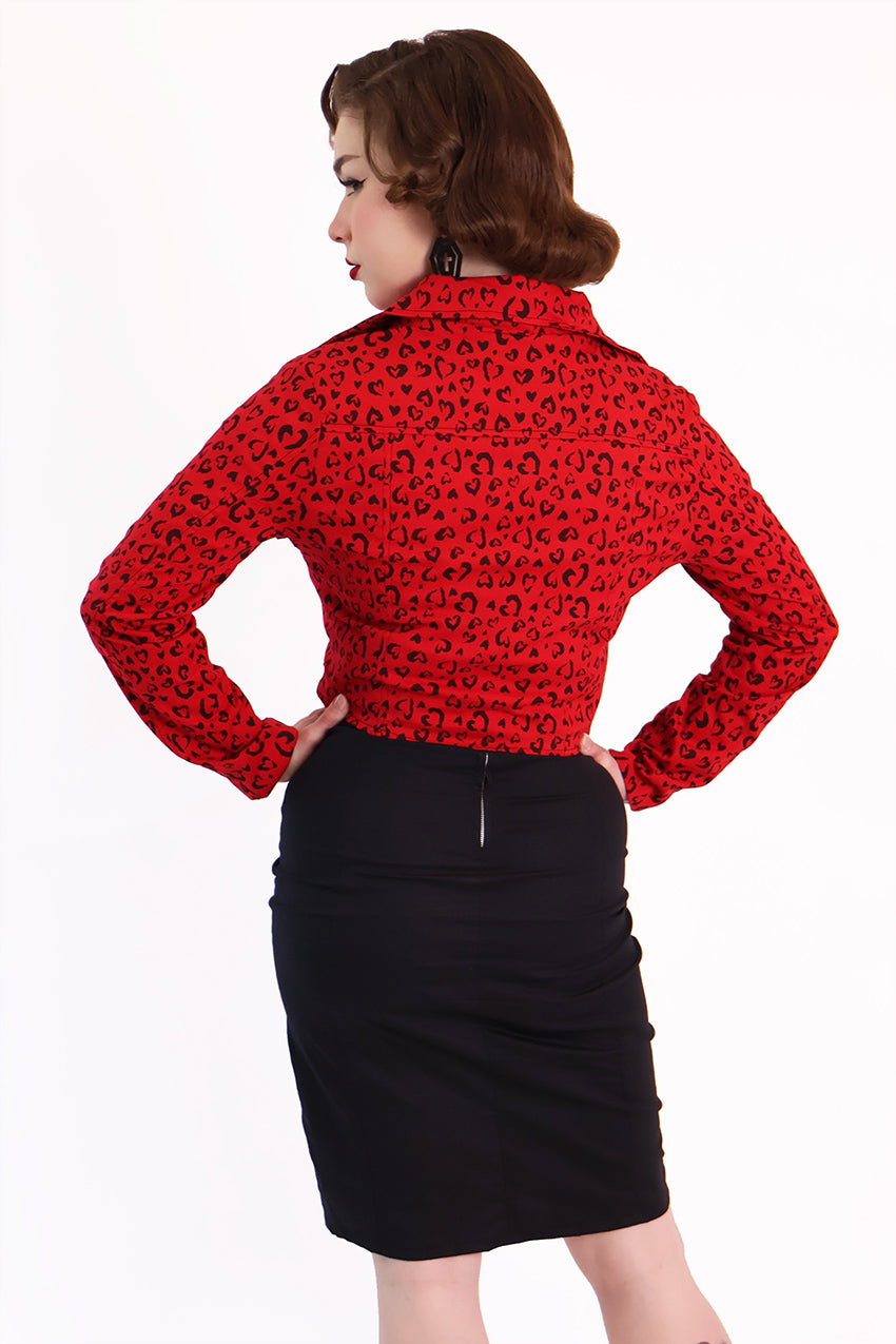 Red Heart Leopard Biker Jacket