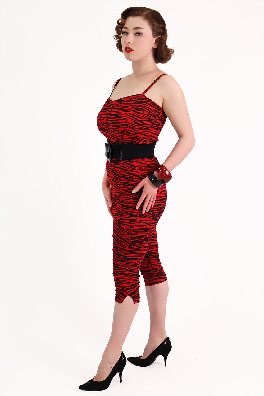Red & Black Tiger Fitted Jumpsuit