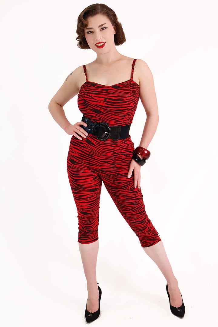 Red & Black Tiger Fitted Jumpsuit