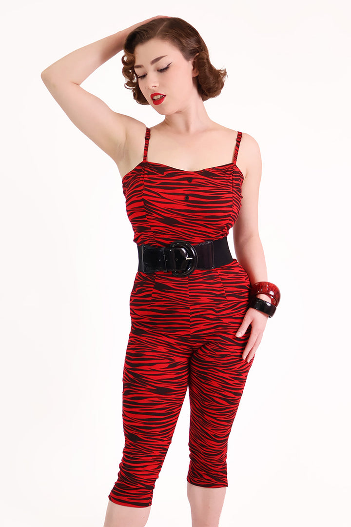 Red & Black Tiger Fitted Jumpsuit
