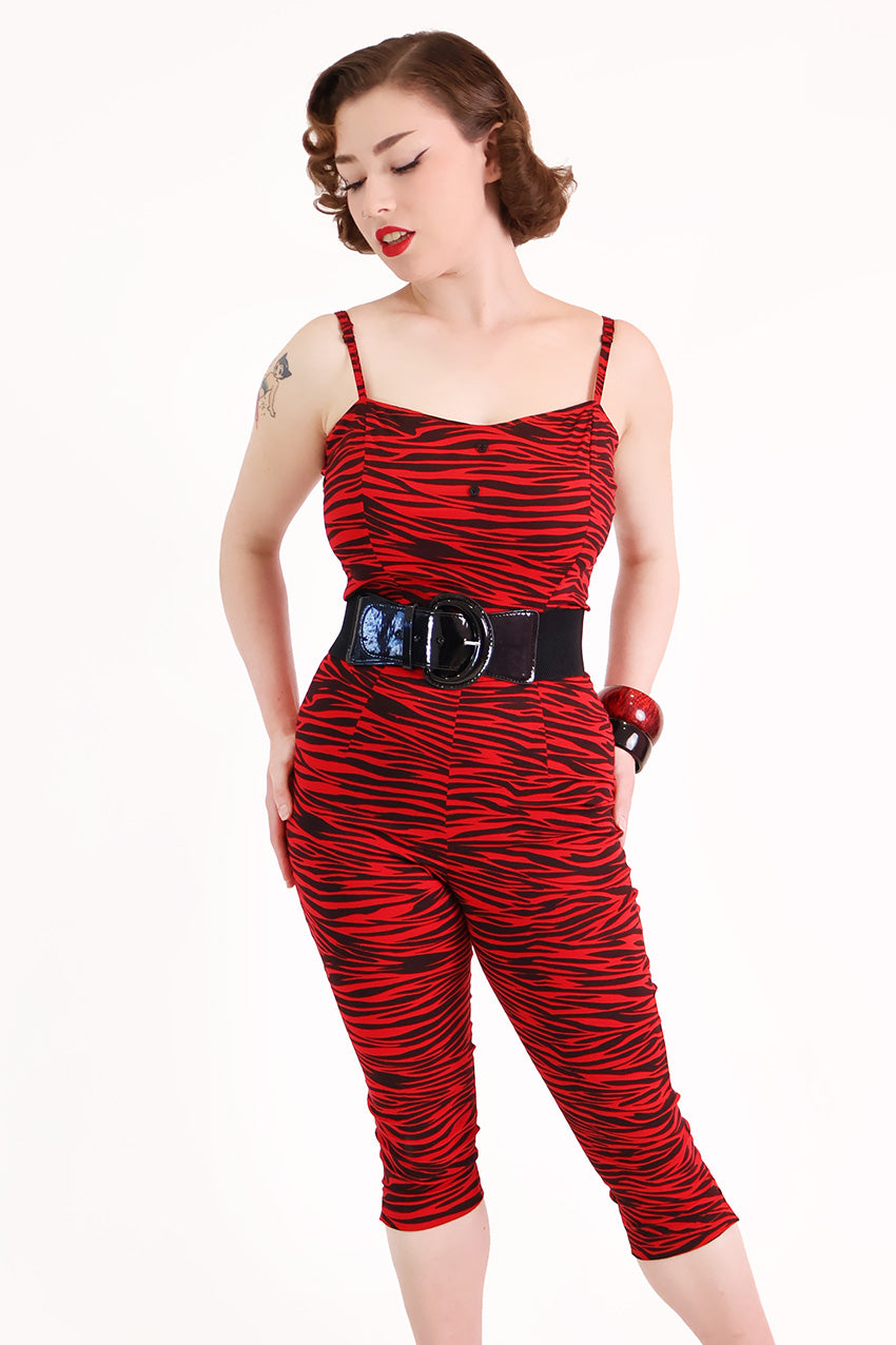 Red & Black Tiger Fitted Jumpsuit