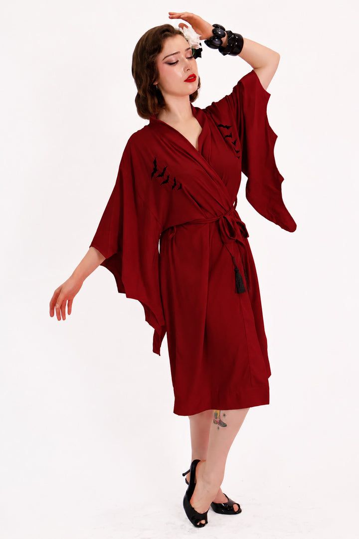 Nightfall Dark Red Bat Vintage Gown