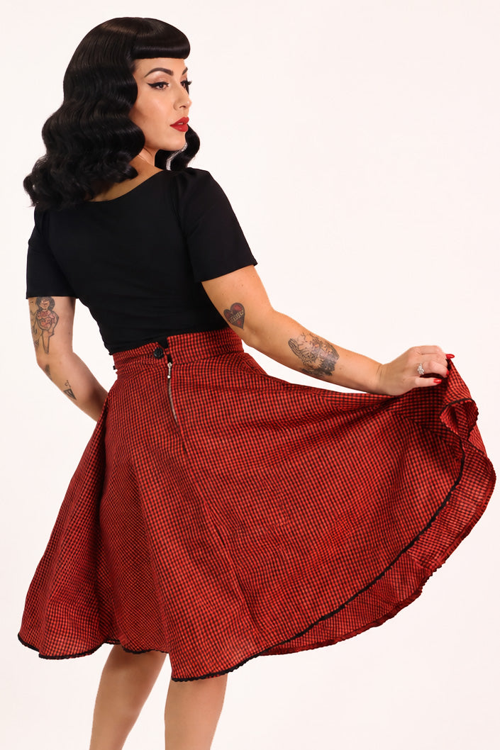 Kyra Red Check Bow Skirt