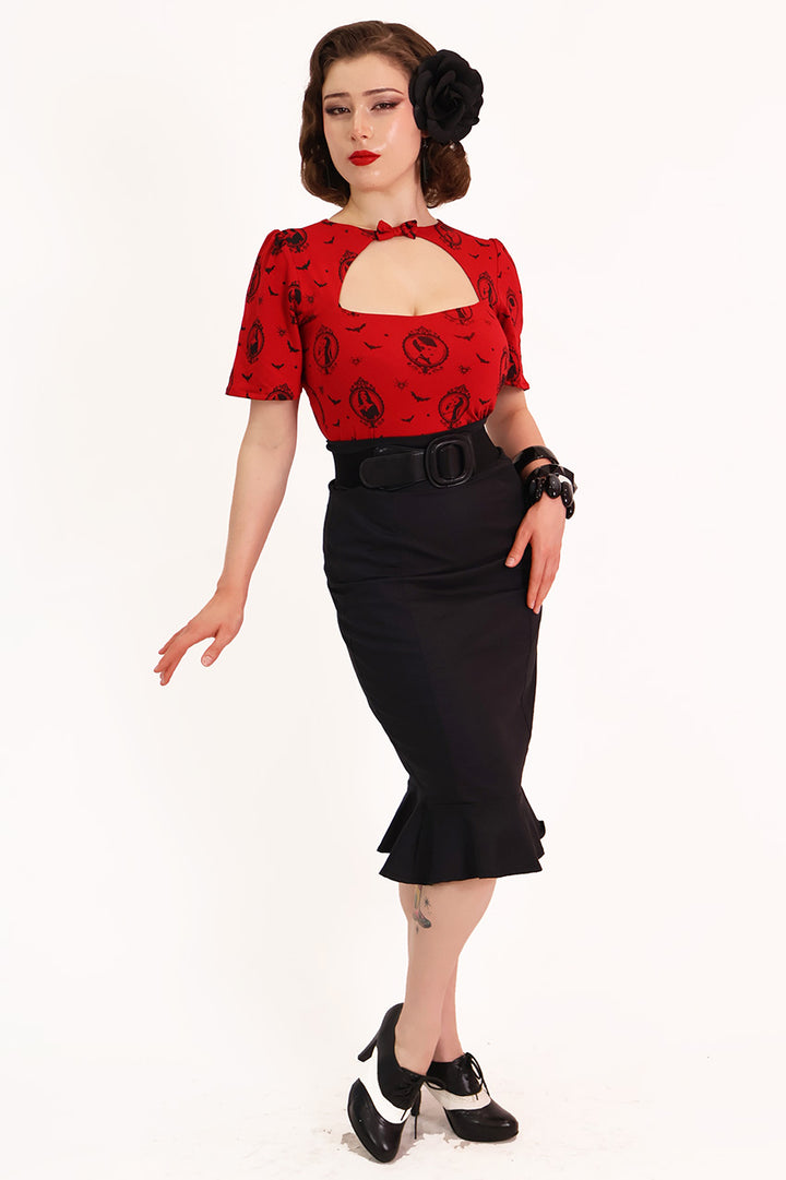 Black Pencil Ruffle Skirt