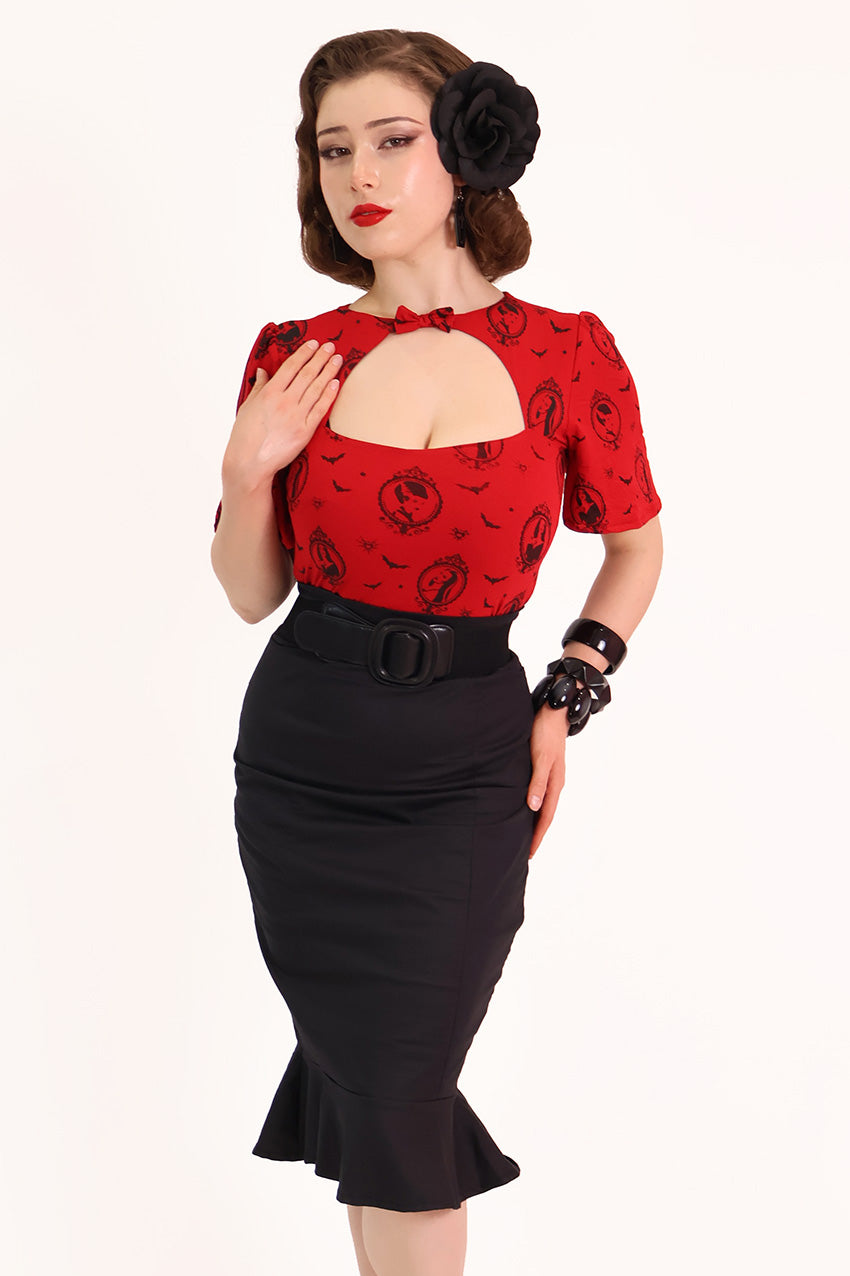 Black Pencil Ruffle Skirt