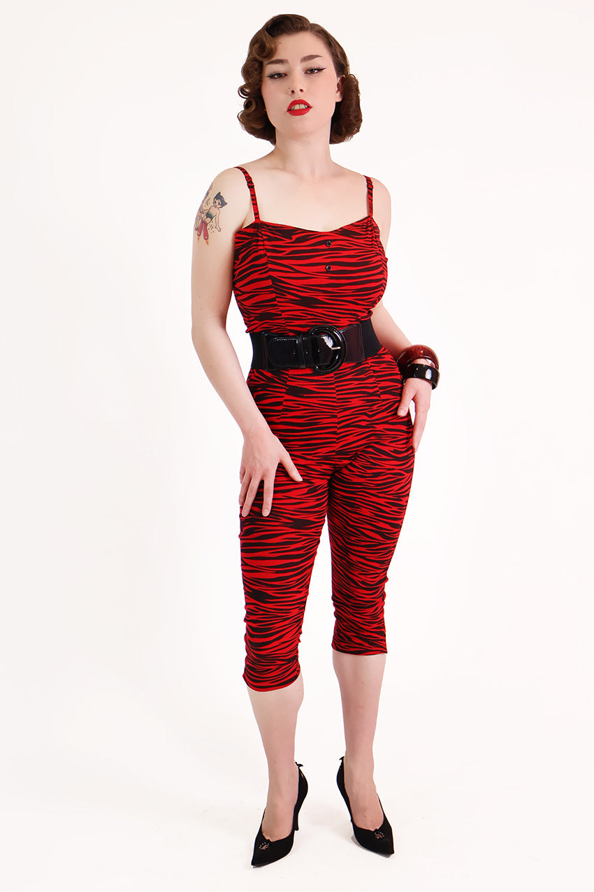 Red & Black Tiger Fitted Jumpsuit