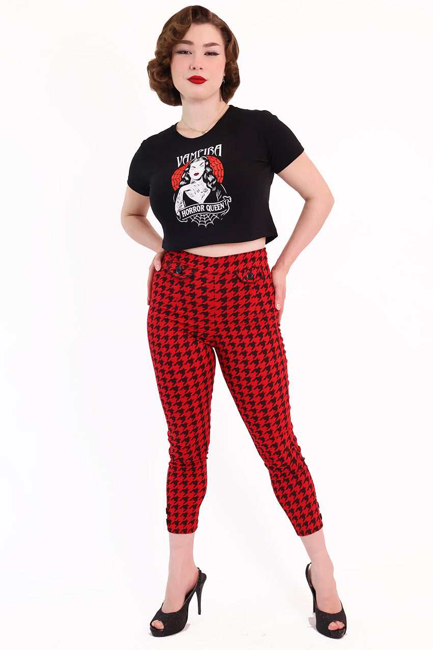 Red Houndstooth Capri Pants