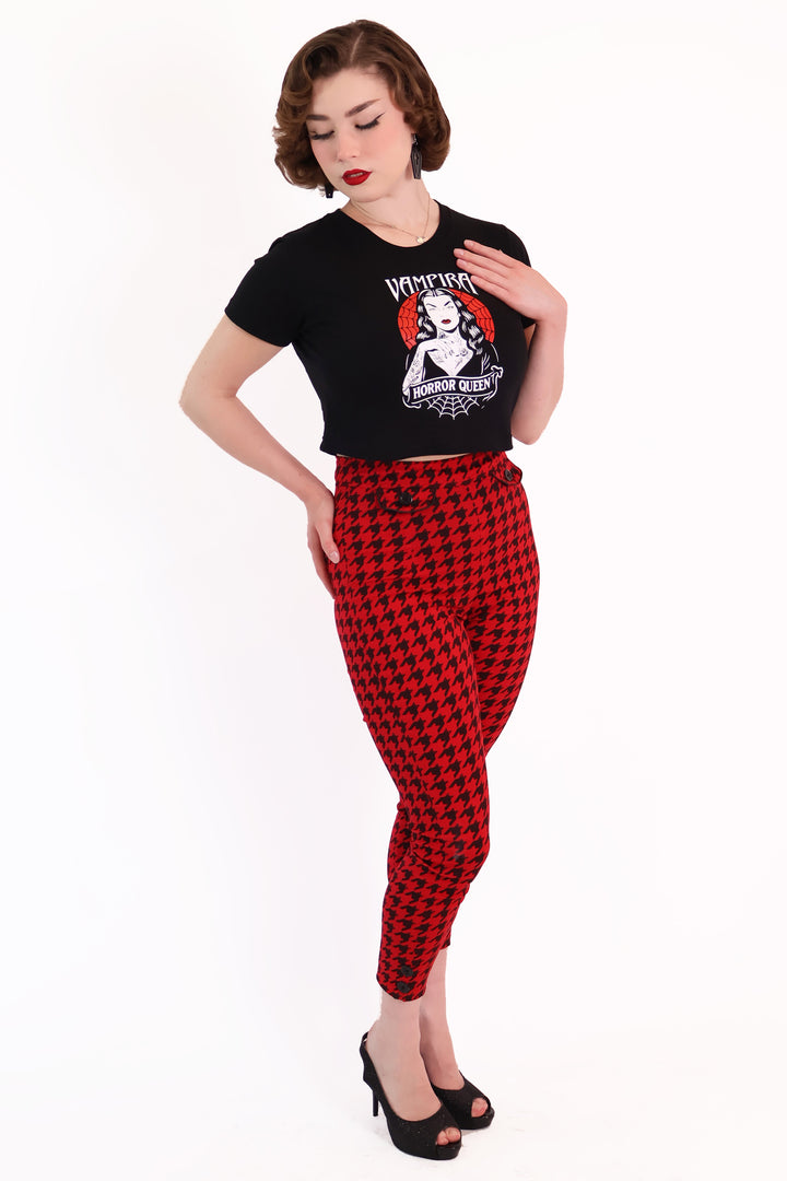Red Houndstooth Capri Pants