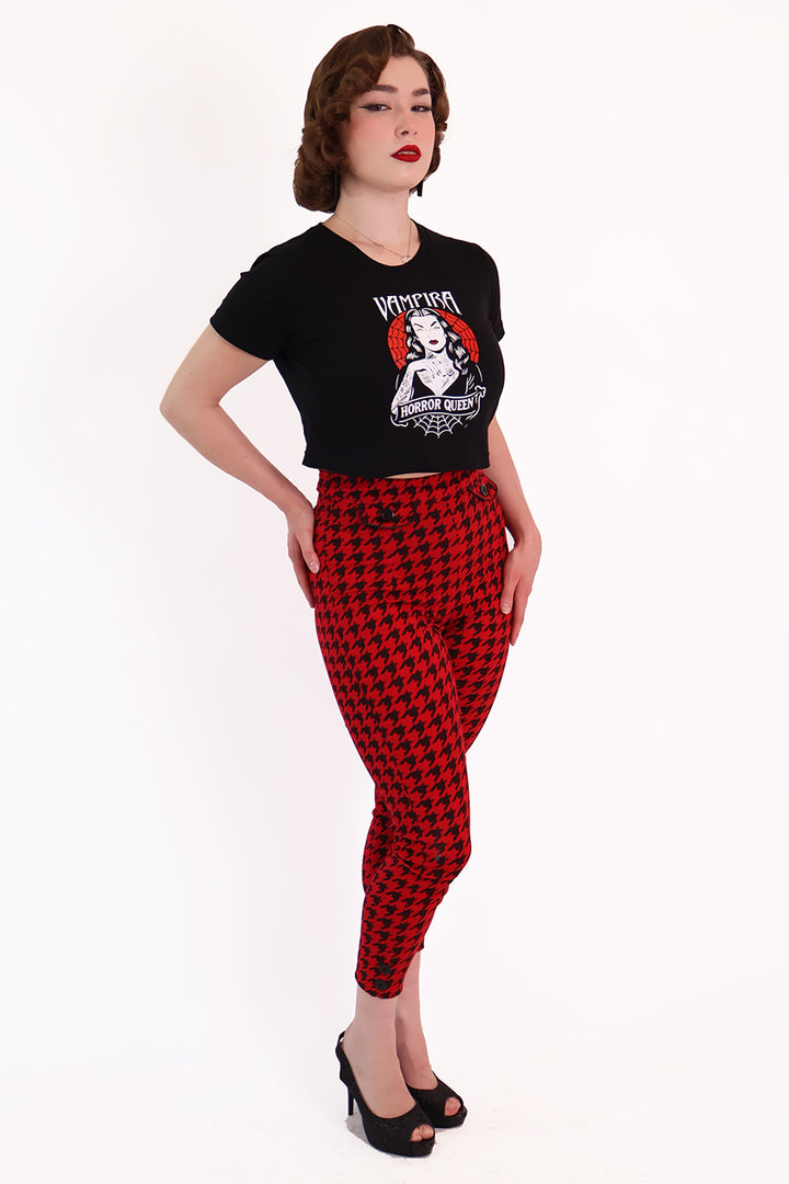 Red Houndstooth Capri Pants