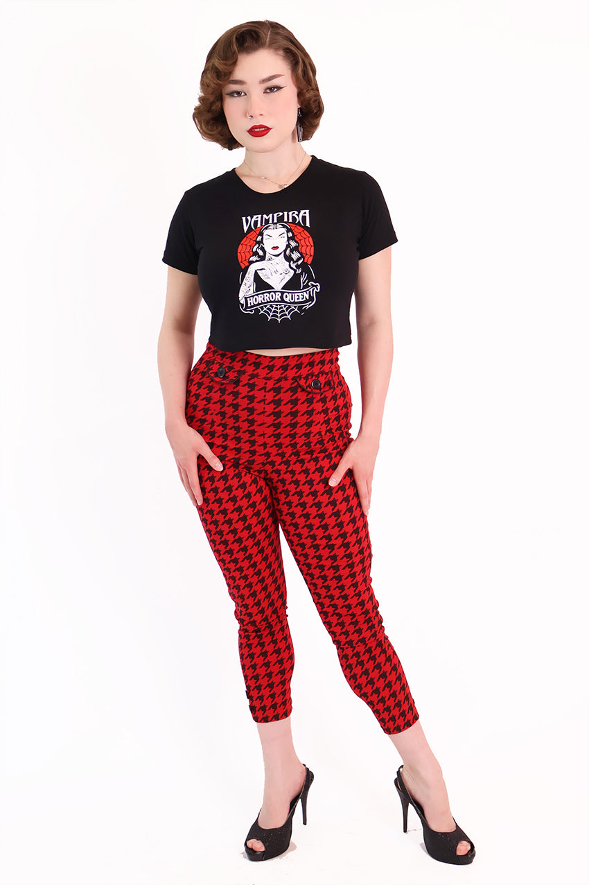 Red Houndstooth Capri Pants