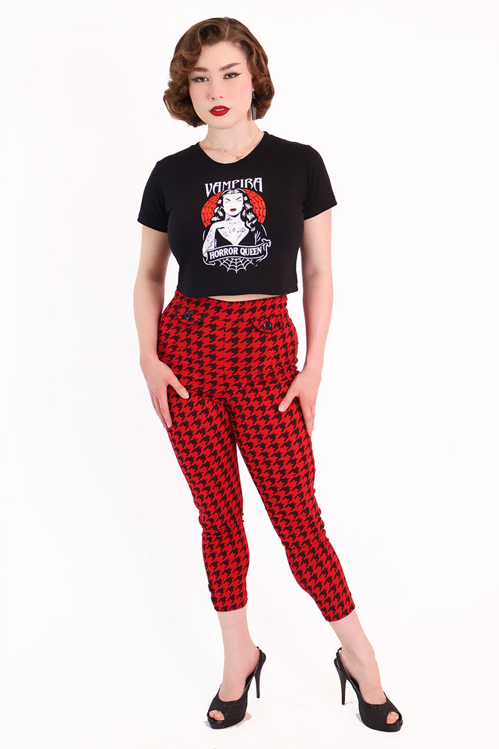 Red Houndstooth Capri Pants