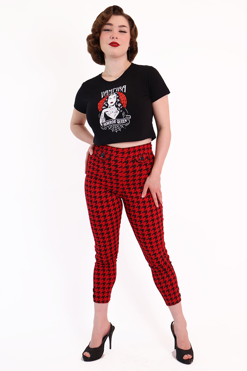 Red Houndstooth Capri Pants