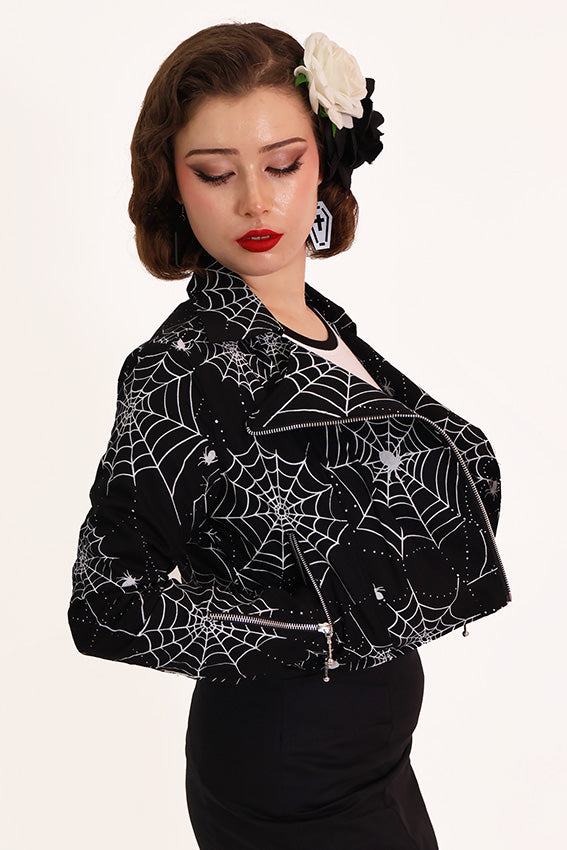 Dark Orb Spider Web Black Biker Jacket