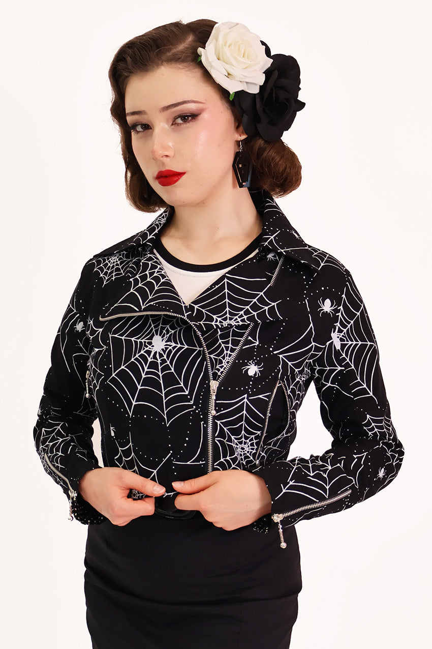 Dark Orb Spider Web Black Biker Jacket