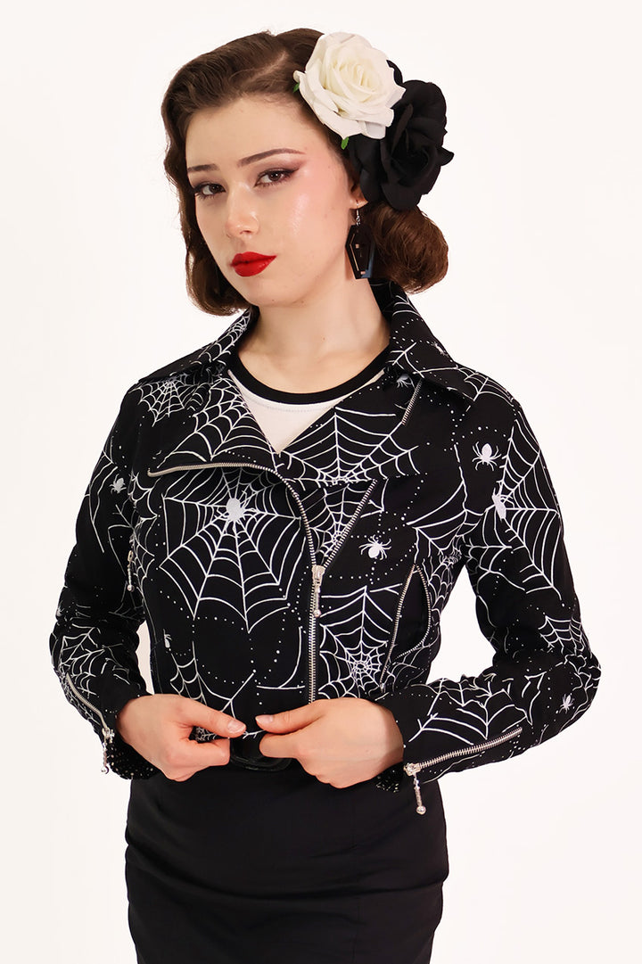 Dark Orb Spider Web Black Biker Jacket