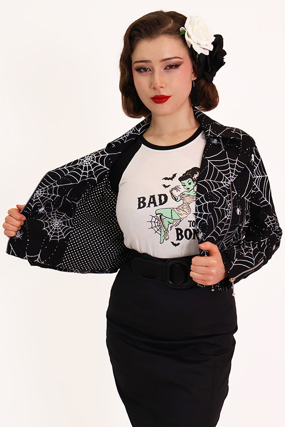 Dark Orb Spider Web Black Biker Jacket