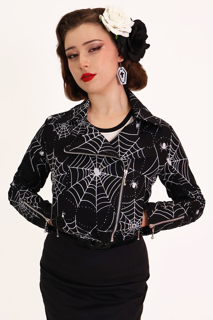 Dark Orb Spider Web Black Biker Jacket