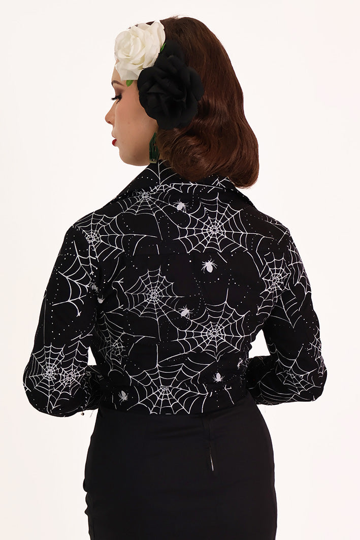 Dark Orb Spider Web Black Biker Jacket