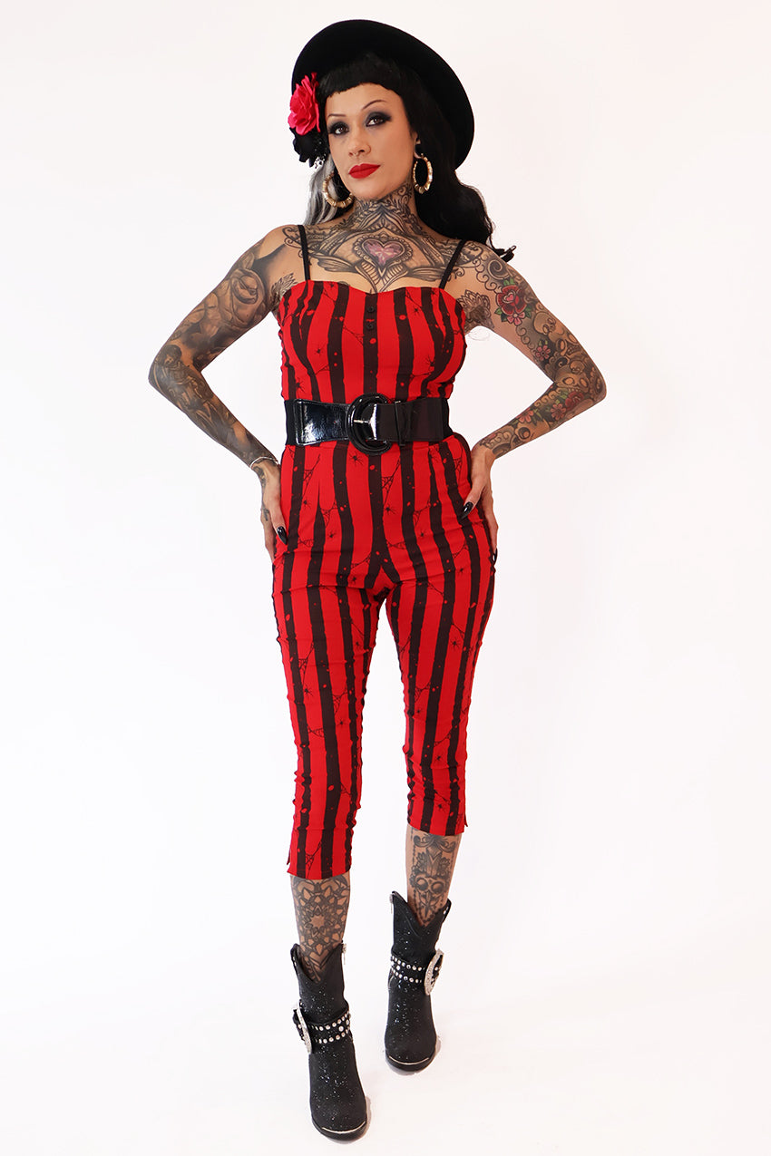 The Outlaw Black & Red Spooky Stripe Jumpsuit