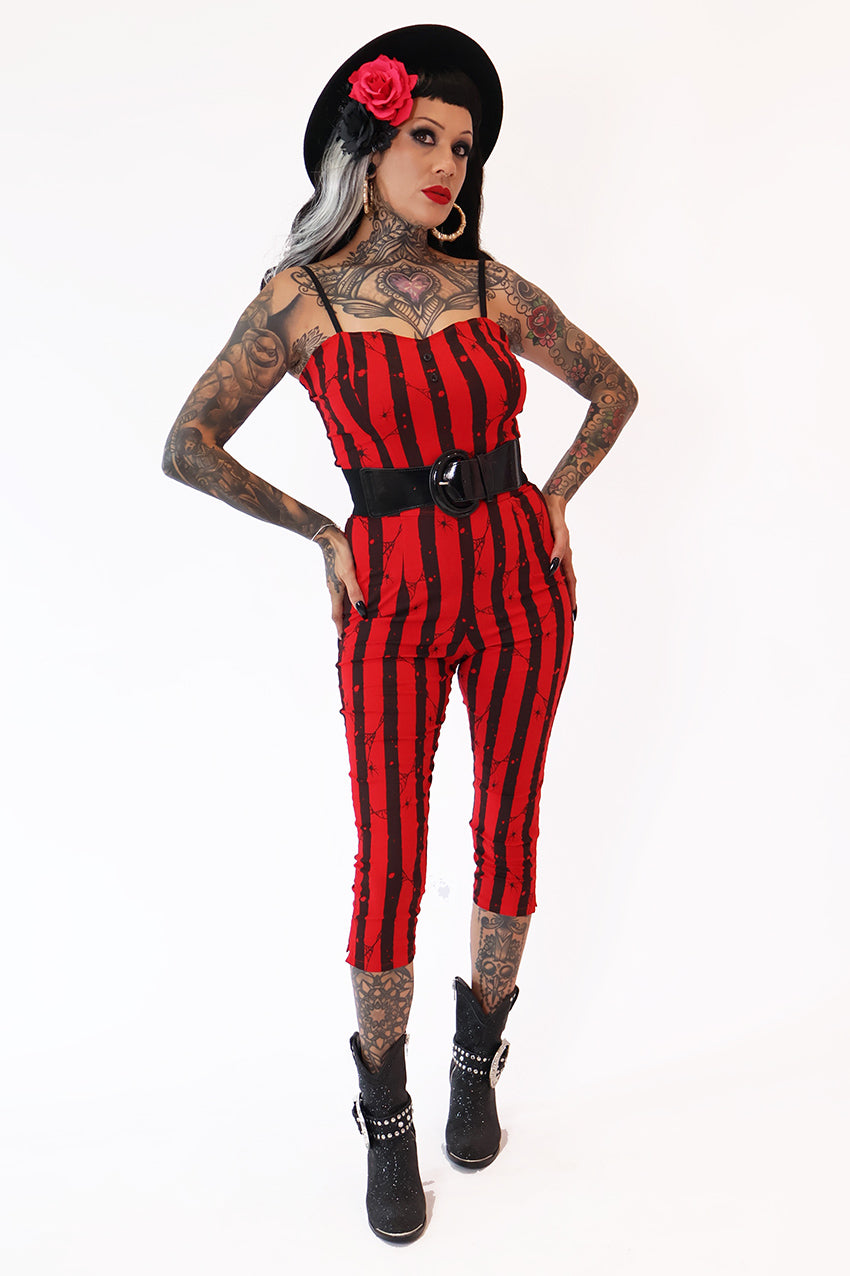 The Outlaw Black & Red Spooky Stripe Jumpsuit