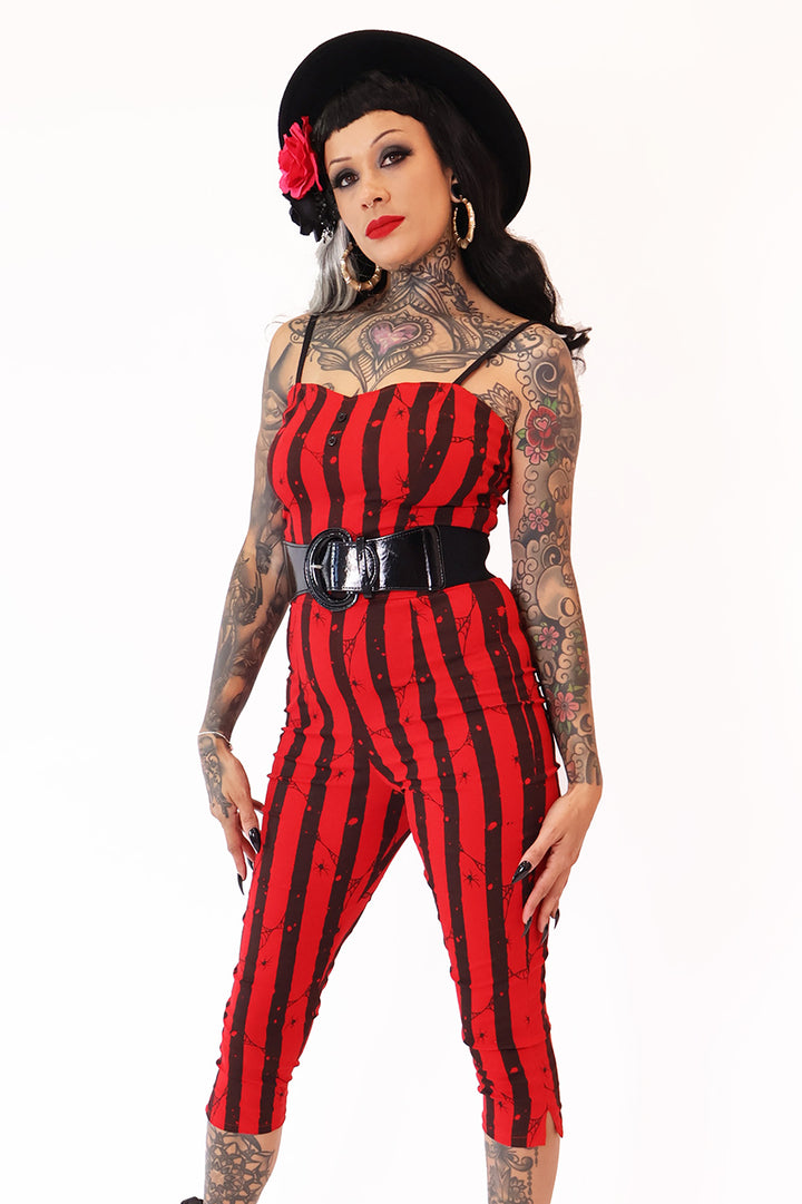 The Outlaw Black & Red Spooky Stripe Jumpsuit