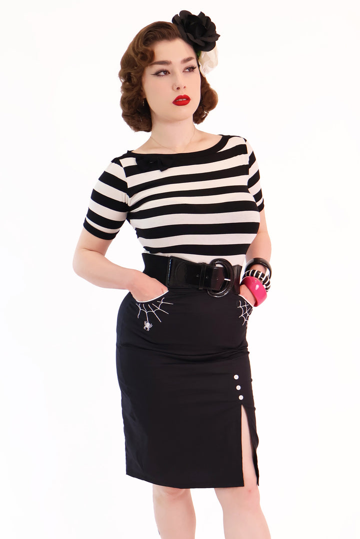 Black Nocturne Web Fitted Skirt