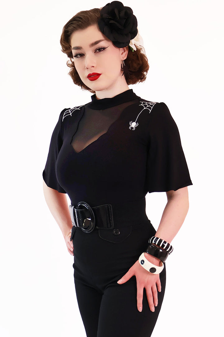 Venom Embroidered Spider Web Top