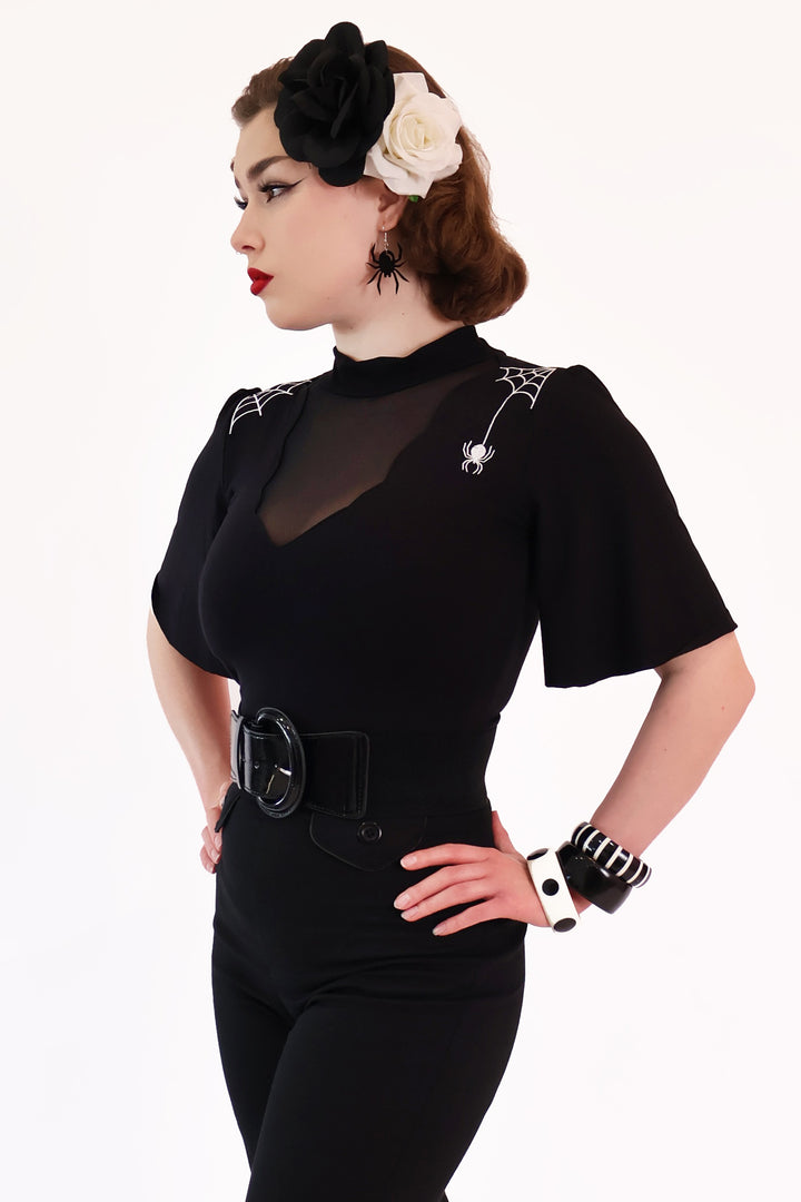 Venom Embroidered Spider Web Top