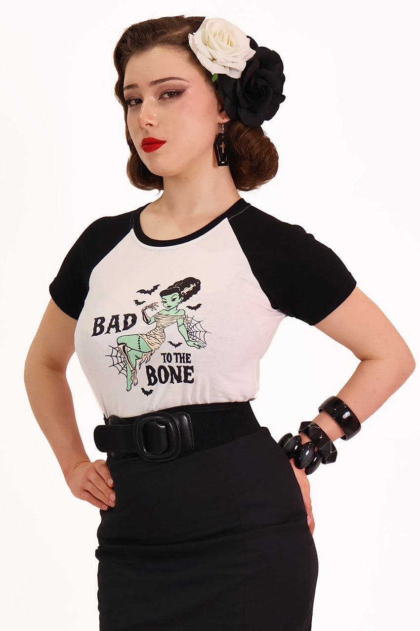 Bad to the Bone Raglan Black & White Tee Shirt