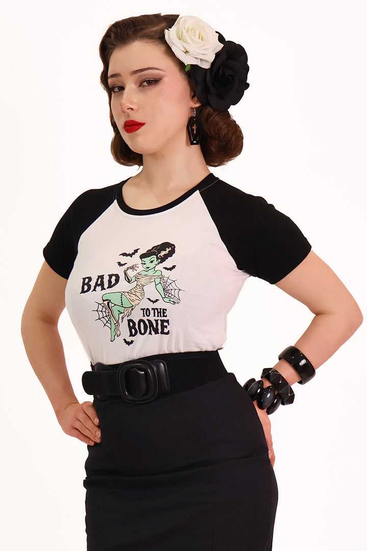 Bad to the Bone Raglan Black & White Tee Shirt