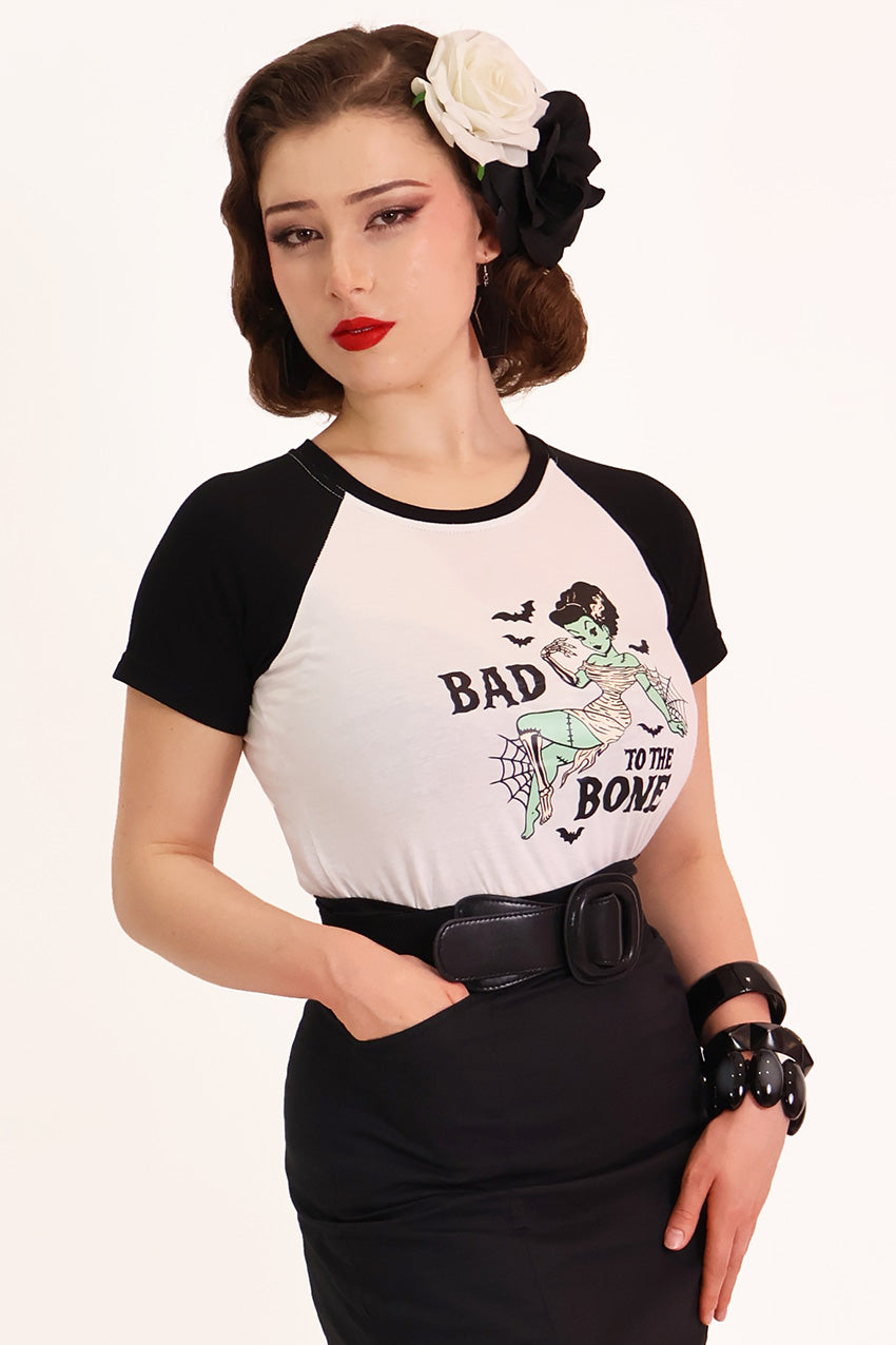 Bad to the Bone Raglan Black & White Tee Shirt